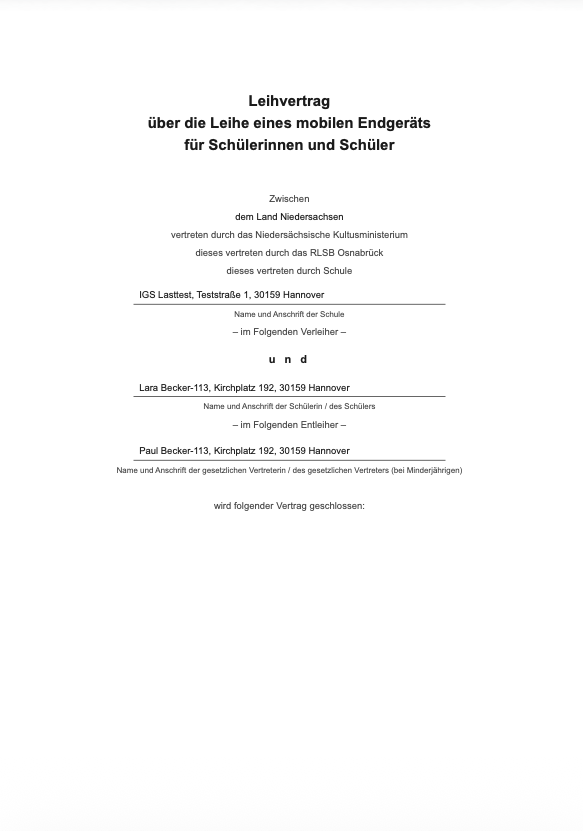 Leihvertrag PDF Deckblatt mit Vertragsparteien