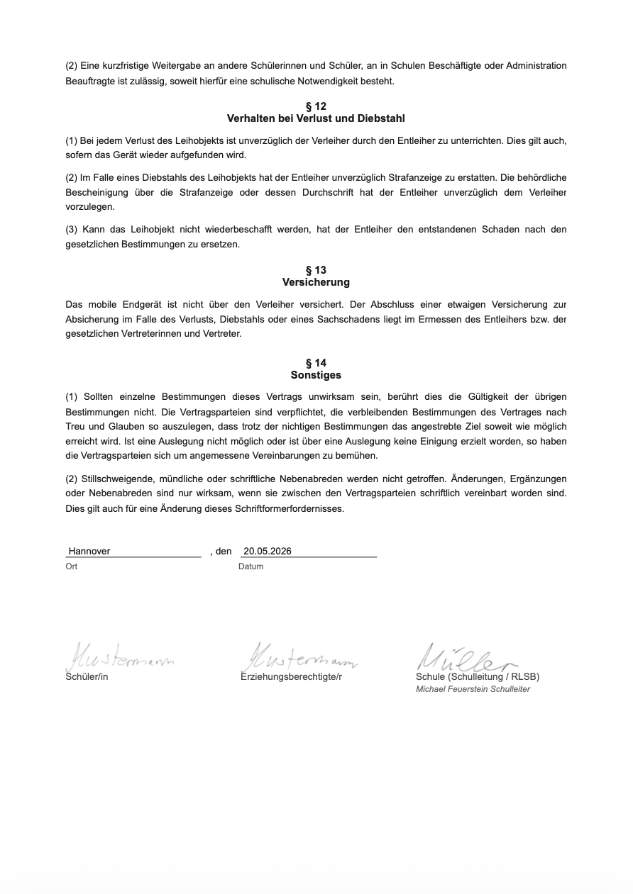 Leihvertrag PDF mit Vertragsgegenstand, Leihdauer und weiteren Paragraphen